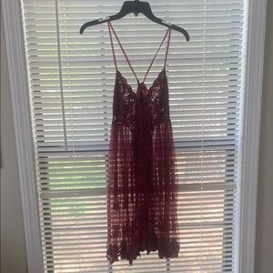 Free People Lace Slip Dress in Deep Wine